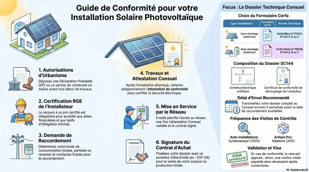 Guide pour l'installation solaire : étapes, documents et validation. Optimisez le rendement panneau solaire avec ce processus.