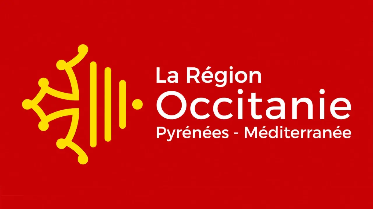 Le logo de la Région Occitanie, avec son emblème jaune sur fond rouge. Pensez à l'eco cheque Occitanie pour vos projets durables !