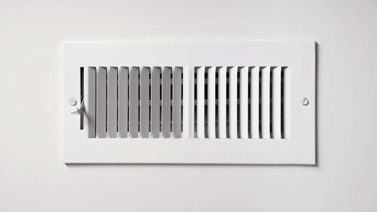 Grille de ventilation blanche, partie intégrante d'une installation pompe à chaleur air air gainable, pour une diffusion discrète de l'air.