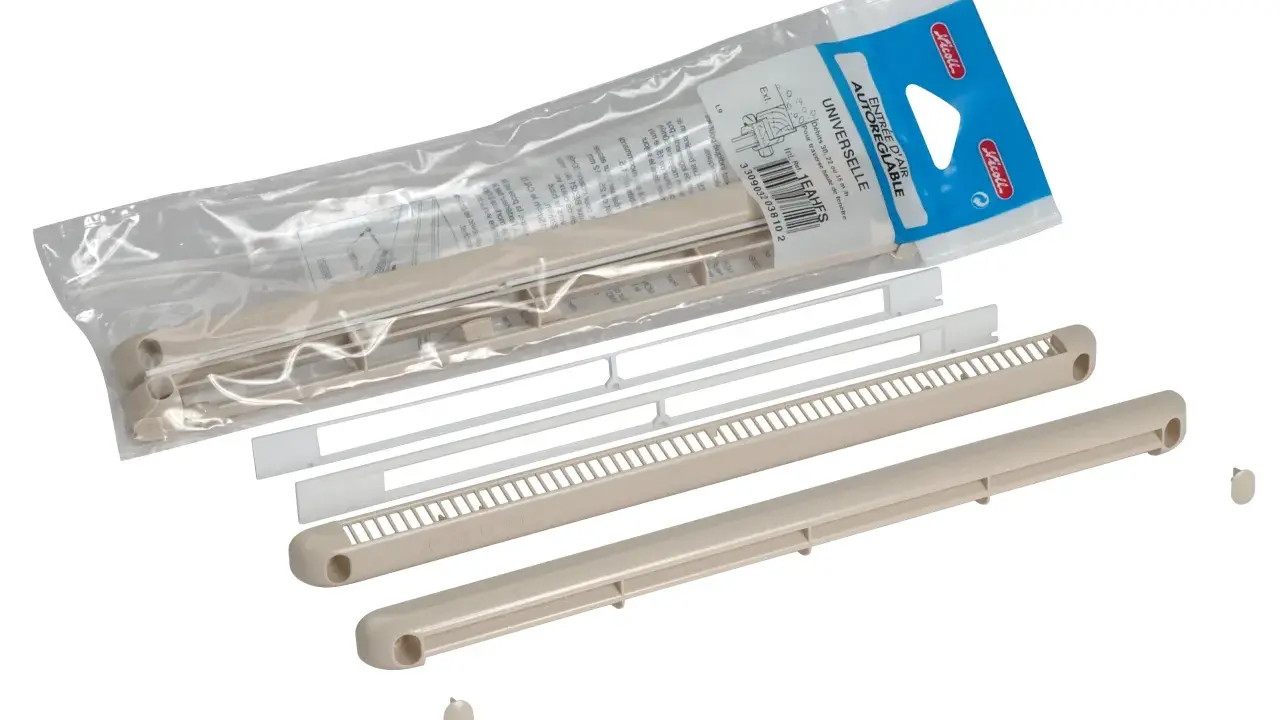 Pièces d'une entrée d'air autoréglable universelle, pour un bon fonctionnement de la ventilation.