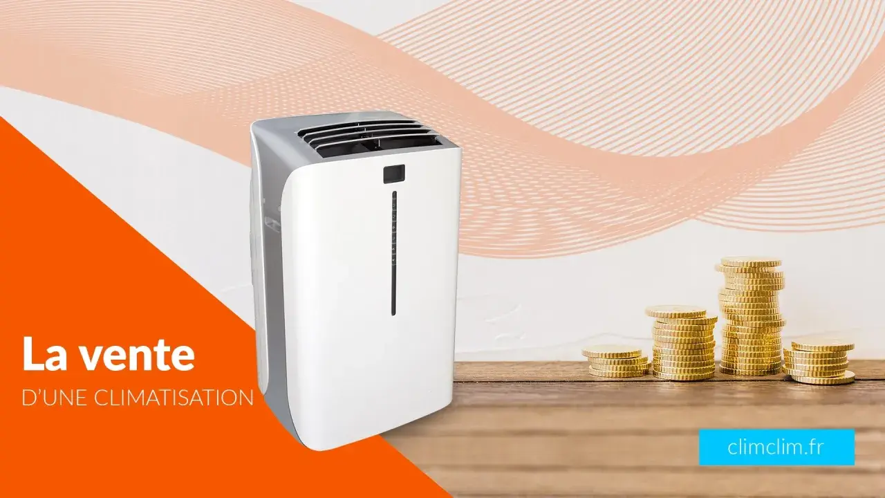 Climatisation en vente, profitez d'une longue durée garantie pour votre confort. Des piles de pièces d'or symbolisent l'économie.