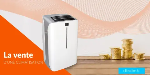 Climatisation en vente, profitez d'une longue durée garantie pour votre confort. Des piles de pièces d'or symbolisent l'économie.