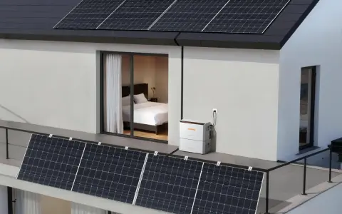 Panneaux solaires sur un toit et une terrasse, connectés à une batterie Jackery. Un avis sur un panneau solaire plug and play.