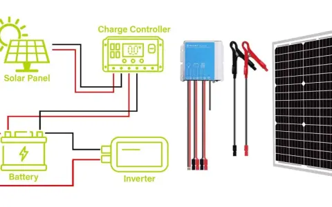 Schéma d'un système solaire : panneau, batterie, onduleur et régulateur de charge. La **tension panneau solaire** est gérée par le régulateur.