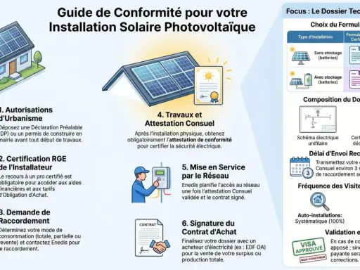 Guide pour l'installation solaire : étapes, documents et validation. Optimisez le rendement panneau solaire avec ce processus.
