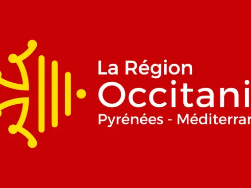 Le logo de la Région Occitanie, avec son emblème jaune sur fond rouge. Pensez à l'eco cheque Occitanie pour vos projets durables !