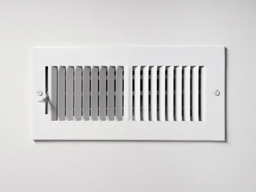 Grille de ventilation blanche, partie intégrante d'une installation pompe à chaleur air air gainable, pour une diffusion discrète de l'air.