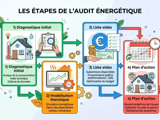 Les étapes de l'audit énergétique obligatoire copropriété : diagnostic, modélisation, aides financières et plan d'action pour optimiser votre budget.