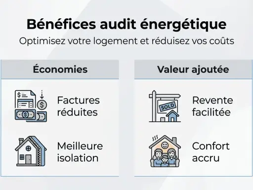 Bénéfices d'un audit énergétique : factures réduites, meilleure isolation, revente facilitée et confort accru. Optimisez votre logement !