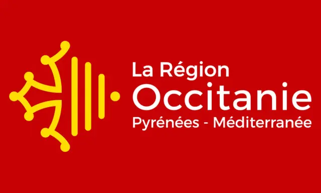 Le logo de la Région Occitanie, avec son emblème jaune sur fond rouge. Pensez à l'eco cheque Occitanie pour vos projets durables !