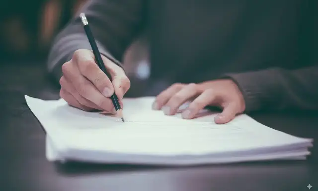 Main tenant rédige une demande d'autorisation pour une toiture en bac acier.