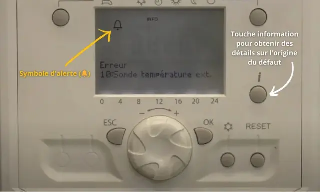 Panneau de contrôle d'une pompe à chaleur unité intérieure affichant une erreur de sonde de température extérieure.