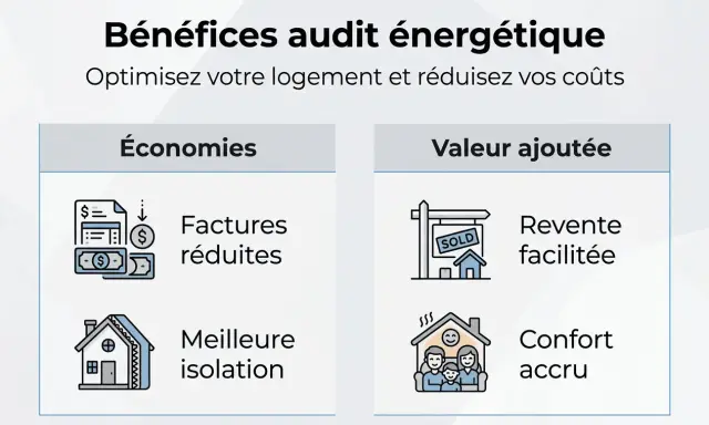 Bénéfices d'un audit énergétique : factures réduites, meilleure isolation, revente facilitée et confort accru. Optimisez votre logement !