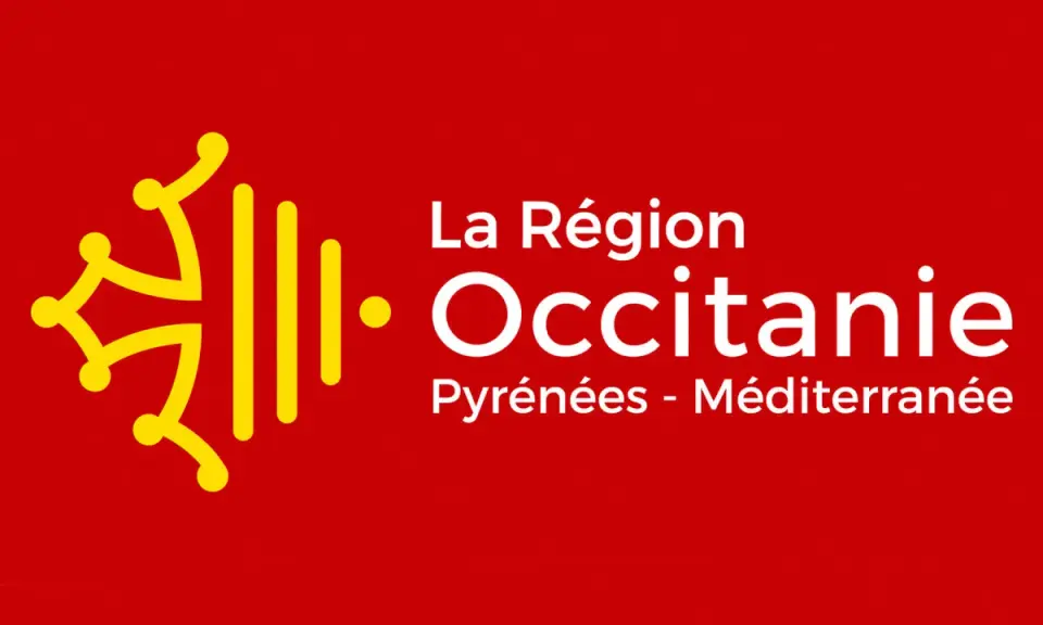 Le logo de la Région Occitanie, avec son emblème jaune sur fond rouge. Pensez à l'eco cheque Occitanie pour vos projets durables !